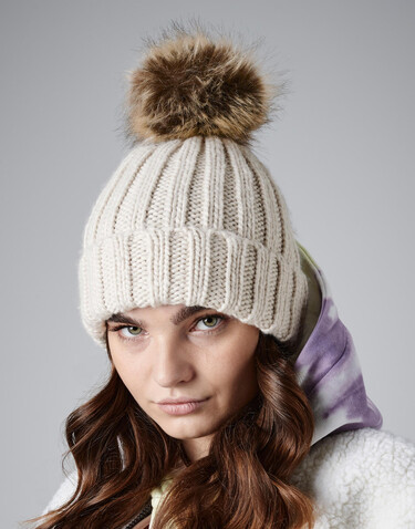 Beechfield Fur Pop Pom Chunky Beanie, Oatmeal, One Size bedrucken, Art.-Nr. 364697040