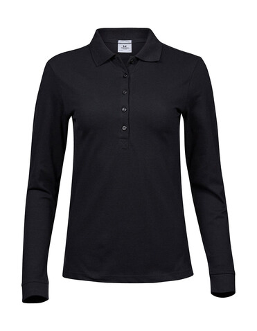 Tee Jays Ladies` Luxury LS Stretch Polo, Black, S bedrucken, Art.-Nr. 520541013