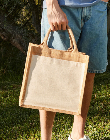 Westford Mill Cotton Pocket Jute Midi Tote, Natural, One Size bedrucken, Art.-Nr. 651280080