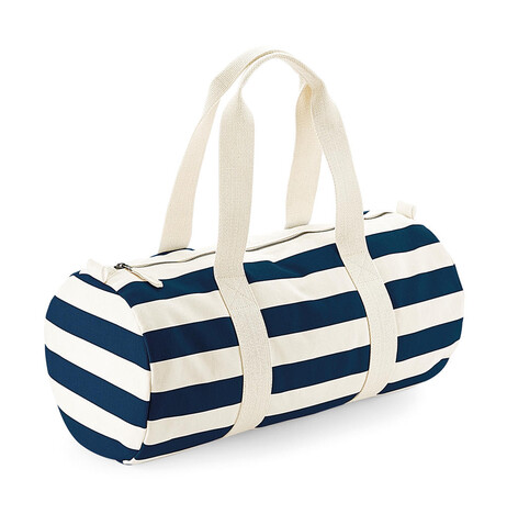 Westford Mill Nautical Barrel Bag, Natural/Navy, One Size bedrucken, Art.-Nr. 689280600