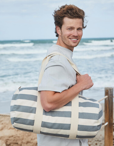Westford Mill Nautical Barrel Bag, Natural/Navy, One Size bedrucken, Art.-Nr. 689280600