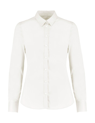 Kustom Kit Women`s Tailored Fit Stretch Oxford Shirt LS, White, 2XS bedrucken, Art.-Nr. 777110001