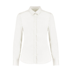 Kustom Kit Women`s Tailored Fit Stretch Oxford Shirt LS, White, 2XS bedrucken, Art.-Nr. 777110001