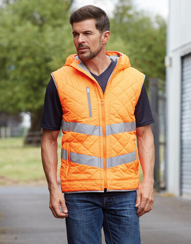 Yoko Fluo Kensington Hooded Gilet, Fluo Yellow, XL bedrucken, Art.-Nr. 927776056