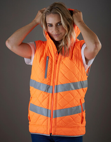Yoko Fluo Kensington Hooded Gilet, Fluo Yellow, XL bedrucken, Art.-Nr. 927776056