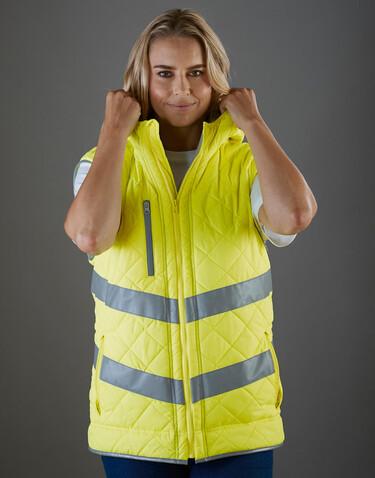 Yoko Fluo Kensington Hooded Gilet, Fluo Yellow, XL bedrucken, Art.-Nr. 927776056