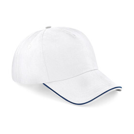 Beechfield Authentic 5 Panel Cap - Piped Peak, White/French Navy, One Size bedrucken, Art.-Nr. 928690530