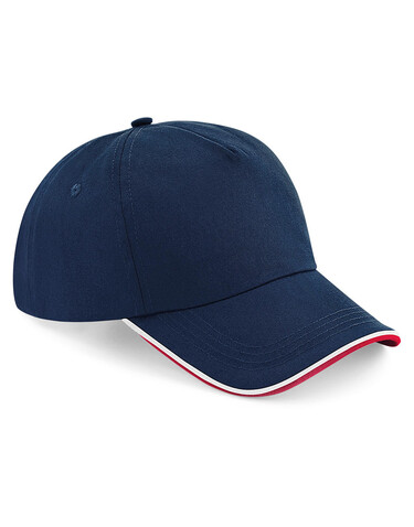 Beechfield Authentic 5 Panel Cap - Piped Peak, French Navy/White, One Size bedrucken, Art.-Nr. 928692500