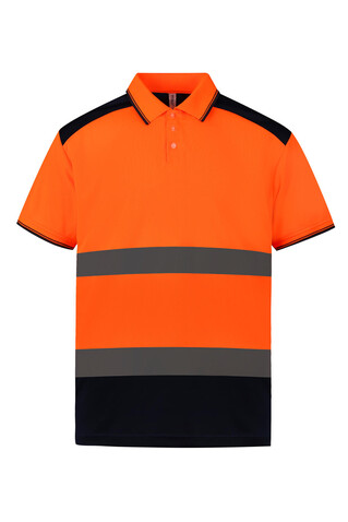 Yoko Fluo 2-Tone Polo, Fluo Orange/Navy, L bedrucken, Art.-Nr. 929774525
