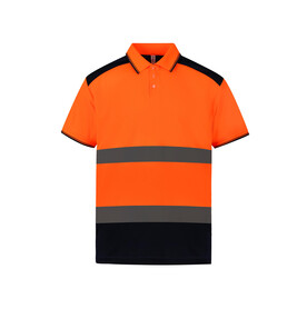 Yoko Fluo 2-Tone Polo, Fluo Orange/Navy, S bedrucken, Art.-Nr. 929774523