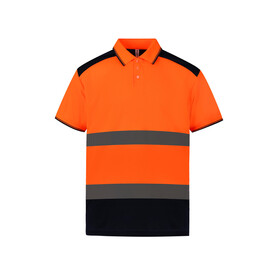 Yoko Fluo 2-Tone Polo, Fluo Orange/Navy, S bedrucken, Art.-Nr. 929774523