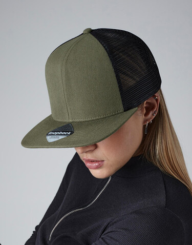 Beechfield Original Flat Peak 6 Panel Trucker, Olive Green/Black, One Size bedrucken, Art.-Nr. 936695590