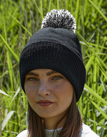 Beechfield Recycled Snowstar® Beanie, Black/White, One Size bedrucken, Art.-Nr. 968691500