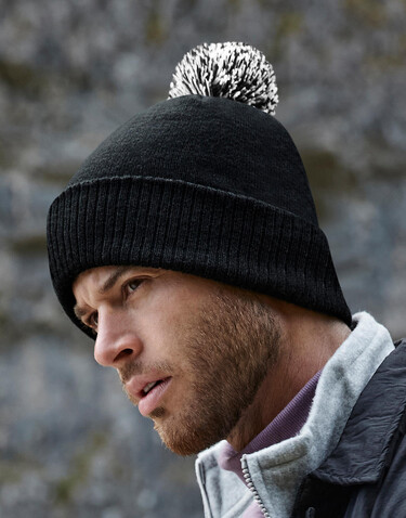 Beechfield Recycled Snowstar® Beanie, Black/White, One Size bedrucken, Art.-Nr. 968691500