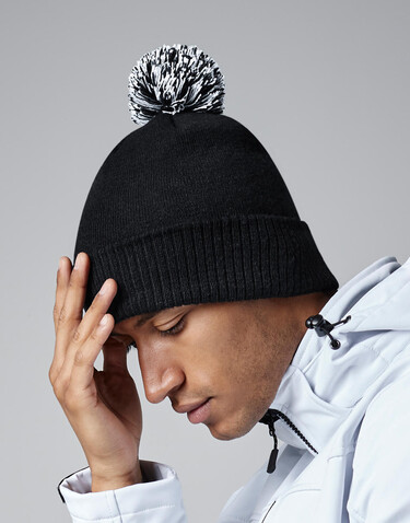 Beechfield Recycled Snowstar® Beanie, Black/White, One Size bedrucken, Art.-Nr. 968691500