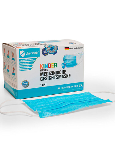 Virshields Medical face mask 3-ply Kids, Blue, One Size bedrucken, Art.-Nr. 995633010