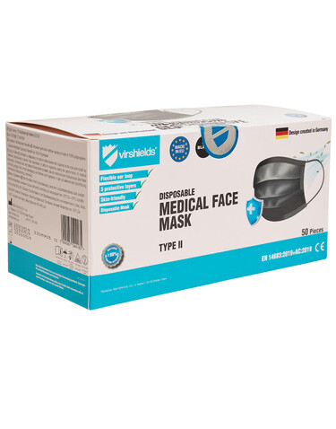 Virshields Medical face mask 3-ply, Black, One Size bedrucken, Art.-Nr. 996631010
