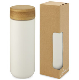 Lumi 300 ml Keramikbecher mit Bambusdeckel, weiss bedrucken, Art.-Nr. 10070501