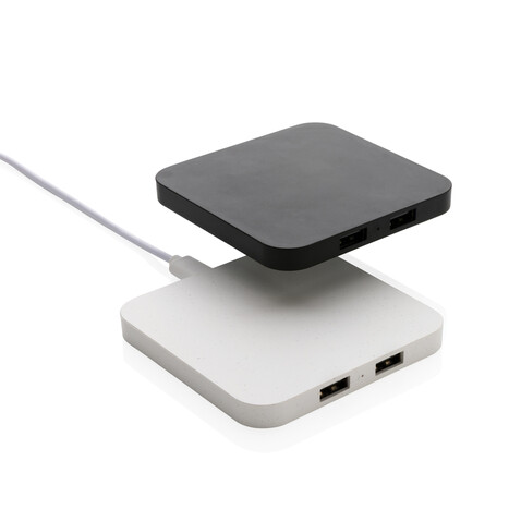 10W Wireless Charger aus RSC recycl. Kunststoff mit Dual-USB weiß bedrucken, Art.-Nr. P308.463