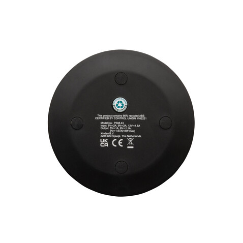 15W-Wireless-Fast-Charger aus recyceltem RCS-Kunststoff schwarz bedrucken, Art.-Nr. P308.431