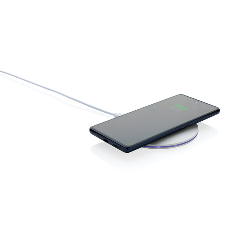 15W-Wireless-Fast-Charger aus recyceltem RCS-Kunststoff weiß bedrucken, Art.-Nr. P308.433