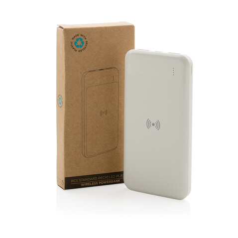 Wireless Powerbank aus RCS Standard recyceltem Kunststoff weiß bedrucken, Art.-Nr. P322.673