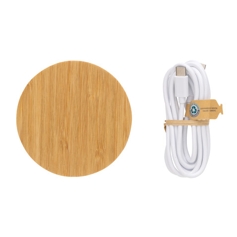 15W Bambus Wireless Charger braun bedrucken, Art.-Nr. P308.389