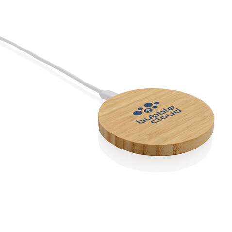 15W Bambus Wireless Charger braun bedrucken, Art.-Nr. P308.389