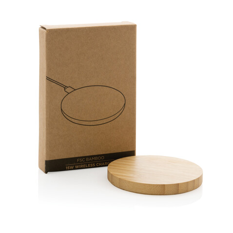 15W Bambus Wireless Charger braun bedrucken, Art.-Nr. P308.389
