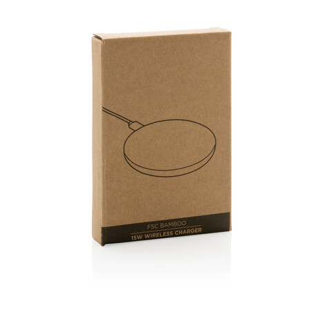 15W Bambus Wireless Charger braun bedrucken, Art.-Nr. P308.389