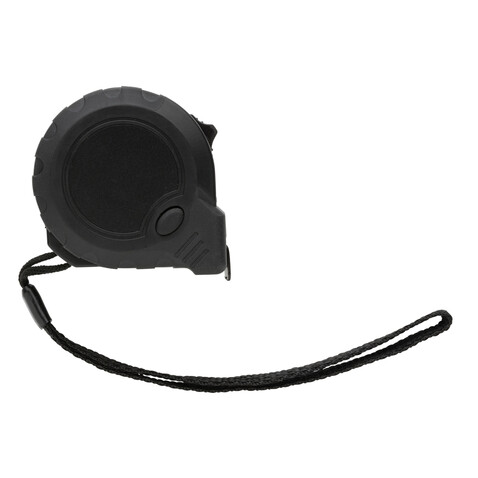 3m/16mm Maßband mit Stop-Taste aus RCS recycelt. Kunststoff schwarz bedrucken, Art.-Nr. P112.121