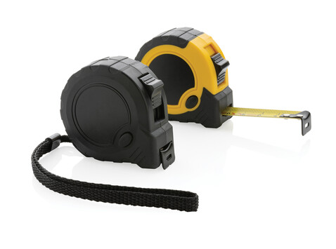 3m/16mm Maßband mit Stop-Taste aus RCS recycelt. Kunststoff schwarz bedrucken, Art.-Nr. P112.121