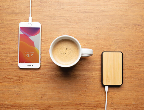 5.000mAh Powerbank aus RCS recyceltem Kunststoff braun bedrucken, Art.-Nr. P322.379