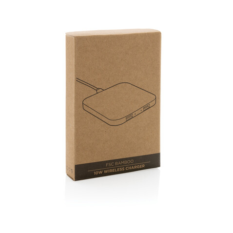10W Wireless-Charger mit USB aus Bambus braun bedrucken, Art.-Nr. P308.379