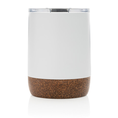 Kleine Vakuum-Kaffeetasse aus RCS rSteel &amp; Kork weiß bedrucken, Art.-Nr. P435.053