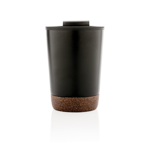 GRS rPP Edelstahl-Kaffeebecher mit Kork schwarz bedrucken, Art.-Nr. P435.071