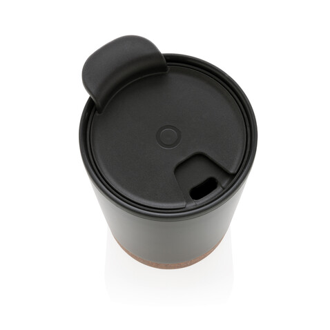 GRS rPP Edelstahl-Kaffeebecher mit Kork schwarz bedrucken, Art.-Nr. P435.071