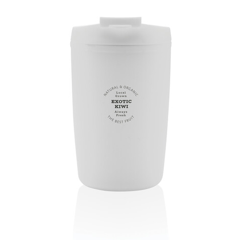 GRS recycelter PP-Becher mit Flip-Deckel weiß bedrucken, Art.-Nr. P433.083