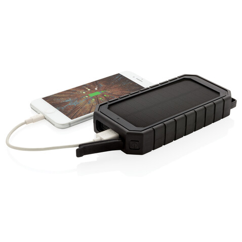 10.000 mAh Solar-Powerbank mit 10W Wireless aus RCS Plastik schwarz bedrucken, Art.-Nr. P322.451