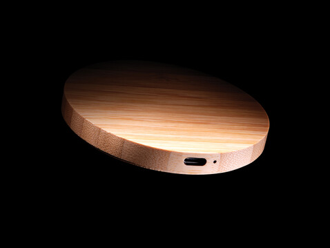 15W Bambus Wireless Charger braun bedrucken, Art.-Nr. P308.389