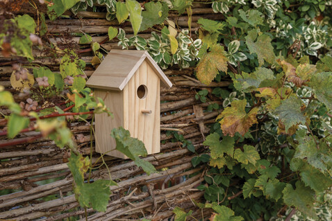 Holz-Vogelhaus braun bedrucken, Art.-Nr. P416.749