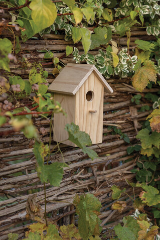 Holz-Vogelhaus braun bedrucken, Art.-Nr. P416.749