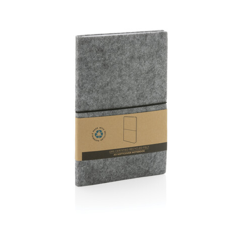 A5-Softcover-Notizbuch aus GRS zertifiert recyceltem Filz grau bedrucken, Art.-Nr. P774.472