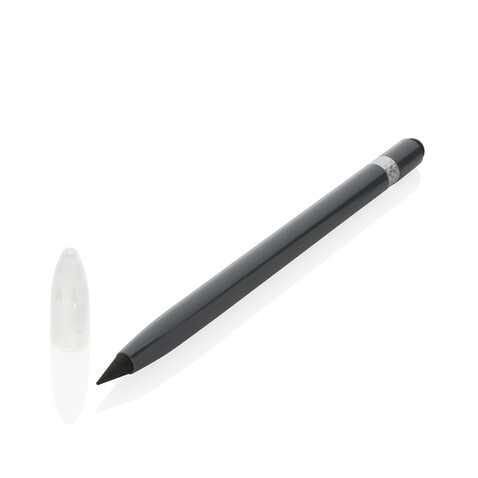 Tintenloser Stift aus Aluminium mit Radiergummi grau bedrucken, Art.-Nr. P611.122