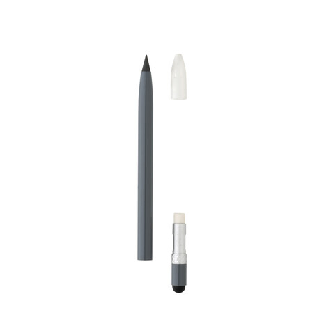 Tintenloser Stift aus Aluminium mit Radiergummi grau bedrucken, Art.-Nr. P611.122