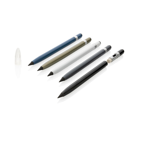 Tintenloser Stift aus Aluminium mit Radiergummi grau bedrucken, Art.-Nr. P611.122