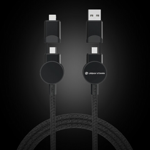 Oakland RCS rKunststoff 1,2m 6-in-1 Fast-Charging 45W Kabel schwarz bedrucken, Art.-Nr. P302.701