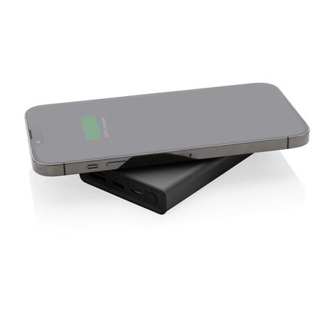 Terra 5000mAh Powerbank aus RCS Aluminium, 5W Wireless grau bedrucken, Art.-Nr. P322.642