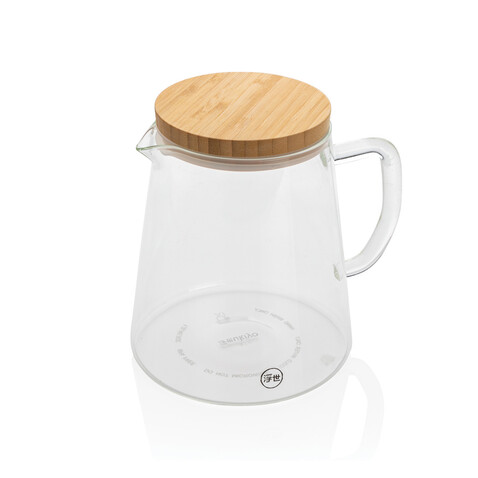 Ukiyo Borosilikat-Glaskaraffe mit Bambusdeckel 1.2L transparent bedrucken, Art.-Nr. P264.060