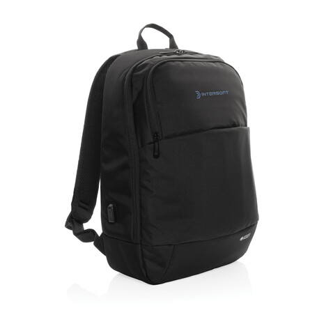 Swiss Peak AWARE™ moderner 15,6&quot; Laptop-Rucksack schwarz bedrucken, Art.-Nr. P763.101